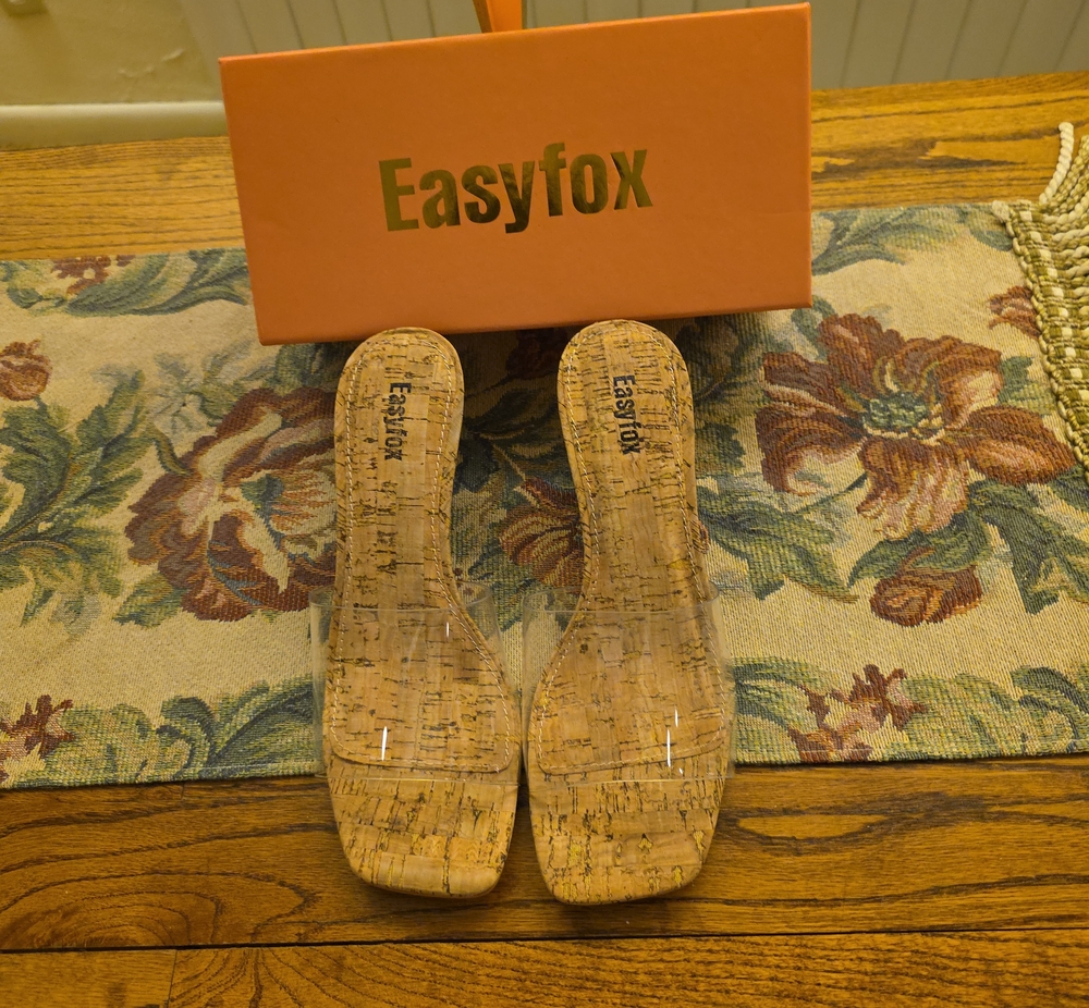Clear Strap Cork Slide Mules - Natural Cork